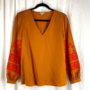 Cremieux Women’s Blouse - Rust and Orange Long sleeve Top sz Small EUC